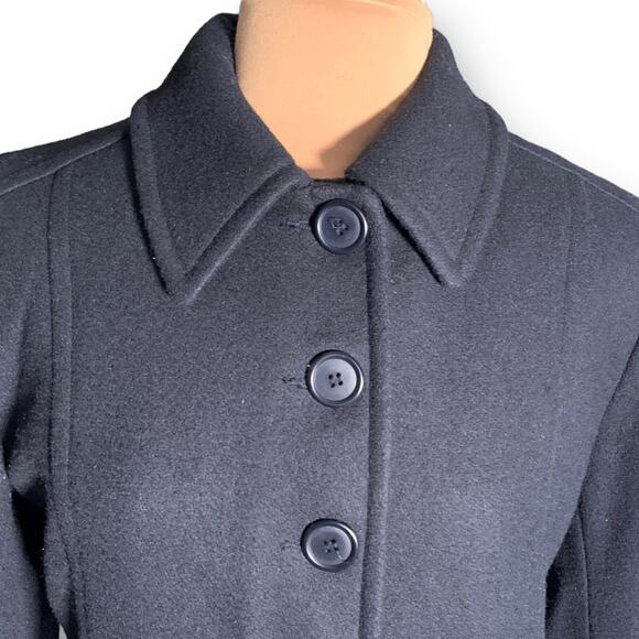 Vintage 90s Herman Kay Wool Blend Long Coat Navy Blue Size 6 Elegant Tailored - Picture 5 of 13